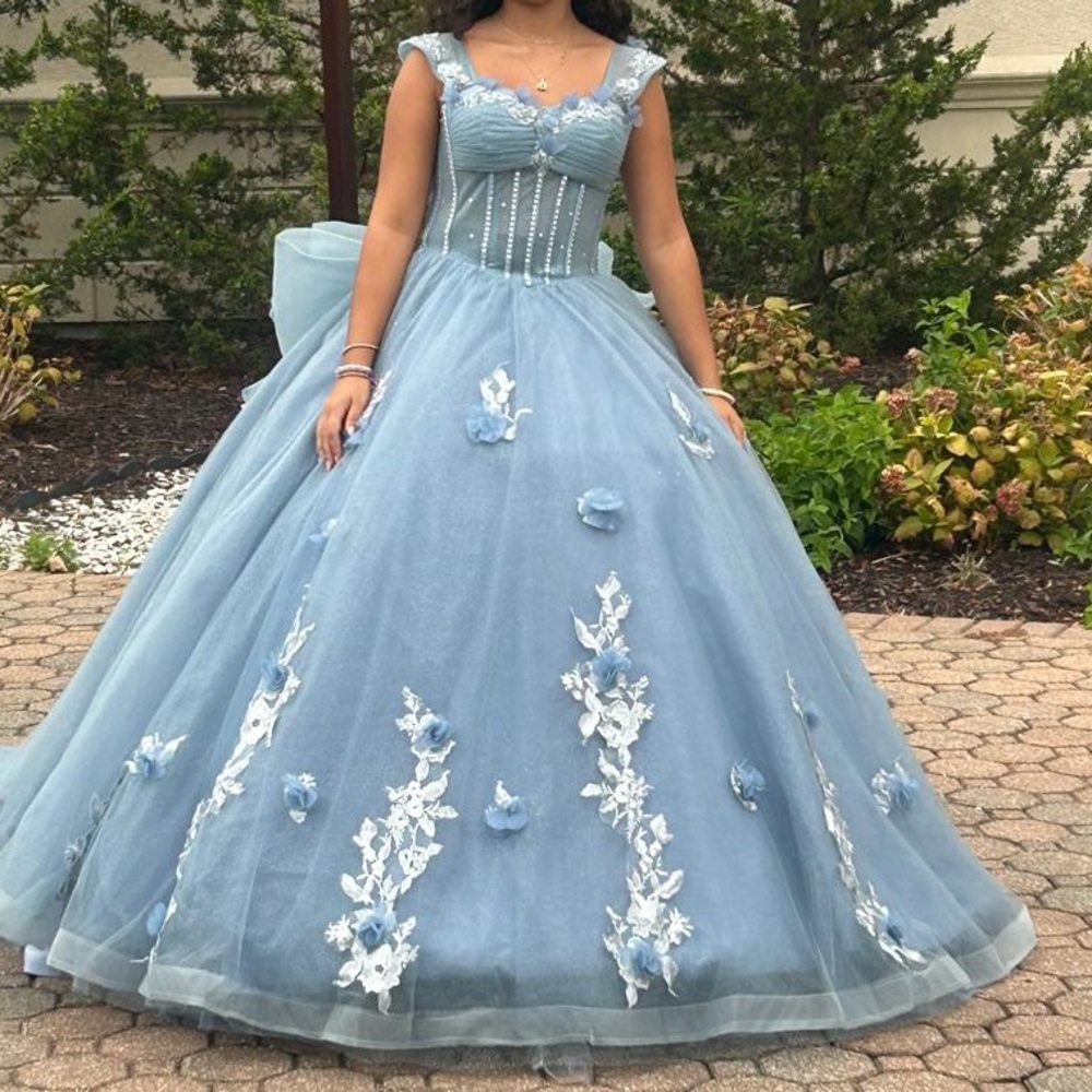 Sparkly dusty blue quince/ sweet 16 dress